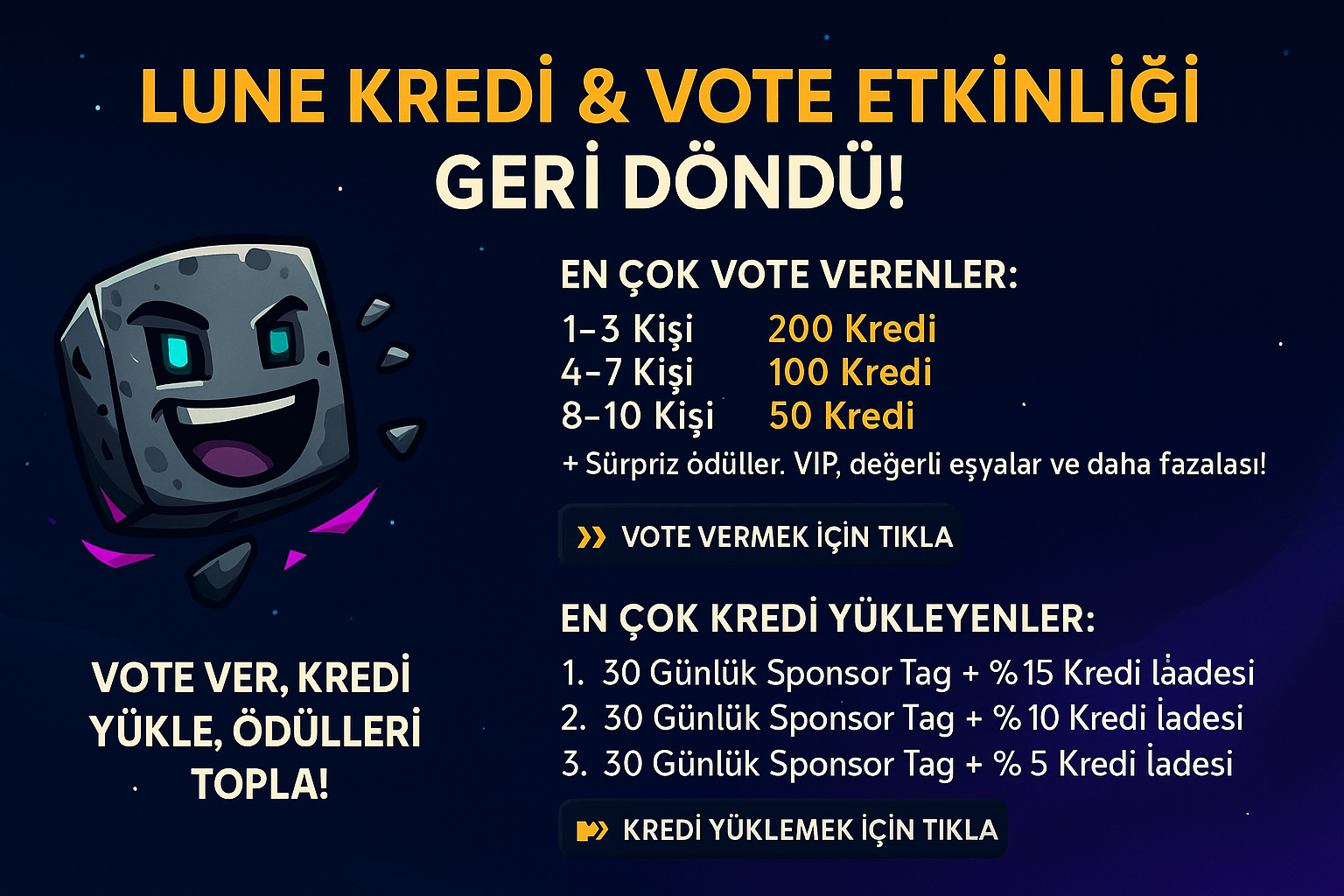 Lune Kredi ve  Vote Etkinliği Geri Dönüyor!!!